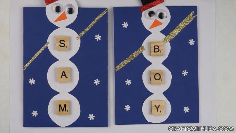 Snowman Card for Baby Boy with Scrabble Letters 2-4